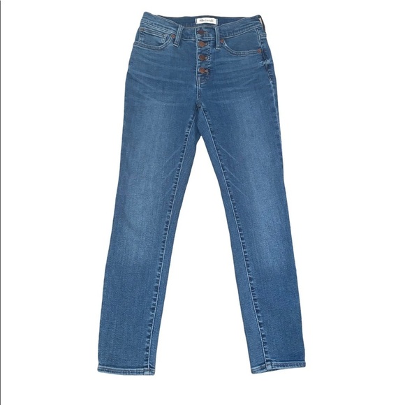 Madewell 9” Mid Rise Skinny Cropped Button Down Jeans in Medium Wash Size 25 - Picture 2 of 9